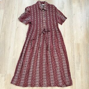 Vintage 80s Karin Stevens Cottagecore Rayon‎ Midi Dress Red Abstract Size 14